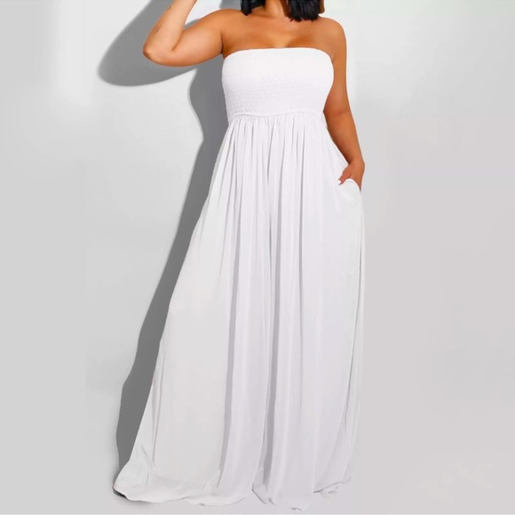 BRAND NEW Tube Top Strapless Off Shoulder Loose Wide Leg Jumpsuit w/Pocket 2XL - Picture 1 of 2